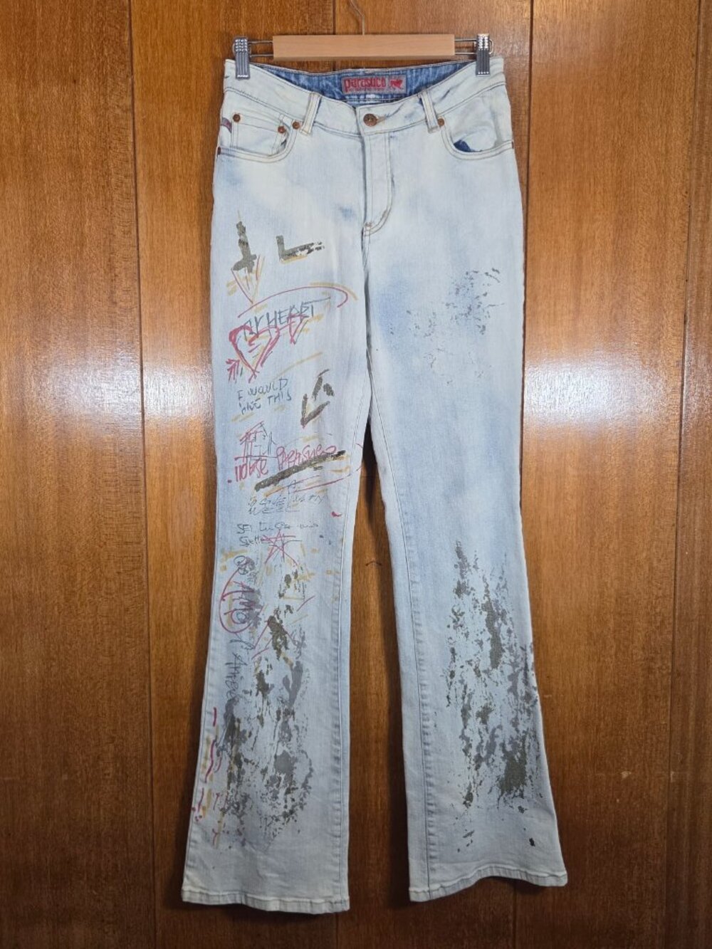 Vintage Parasuco Ergonomic Graffiti Print Flare Jeans - Size 26